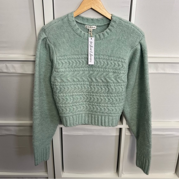 For Love & Lemons Mint Green Cable Knit Sweater - Picture 4 of 6
